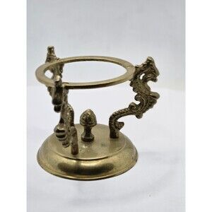Vintage MCM Solid Brass India Sphere Ball Display Holder Stand Angular Dragons